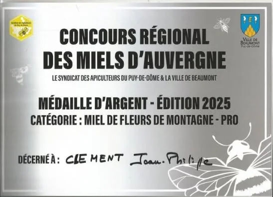 Médaille d'argent 2025, miel de fleurs de montagne